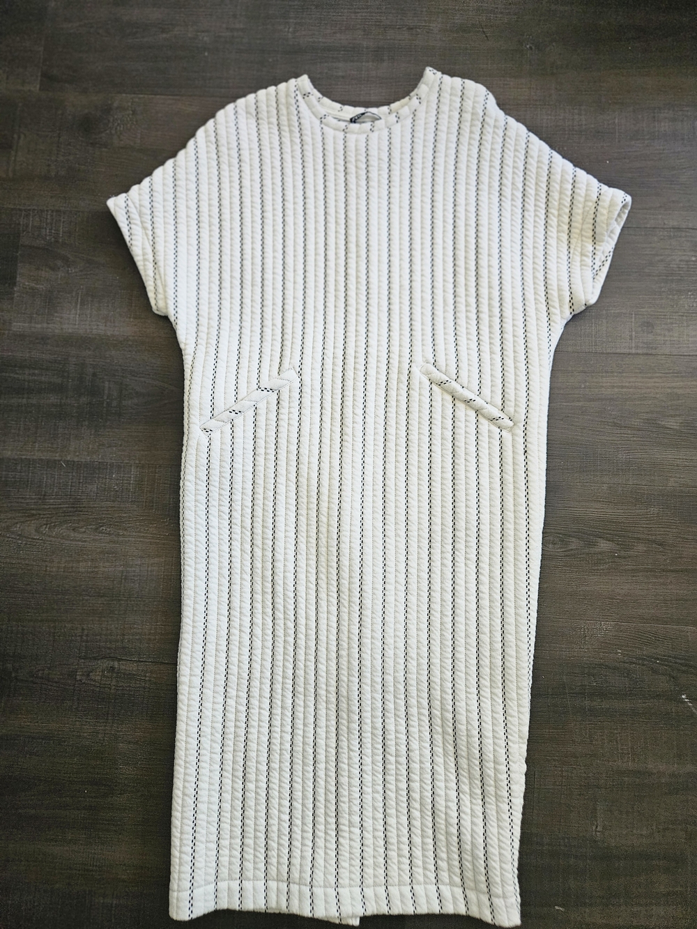 Zara Oversized Striped Quilted Shift Midi Dress - Size Medium